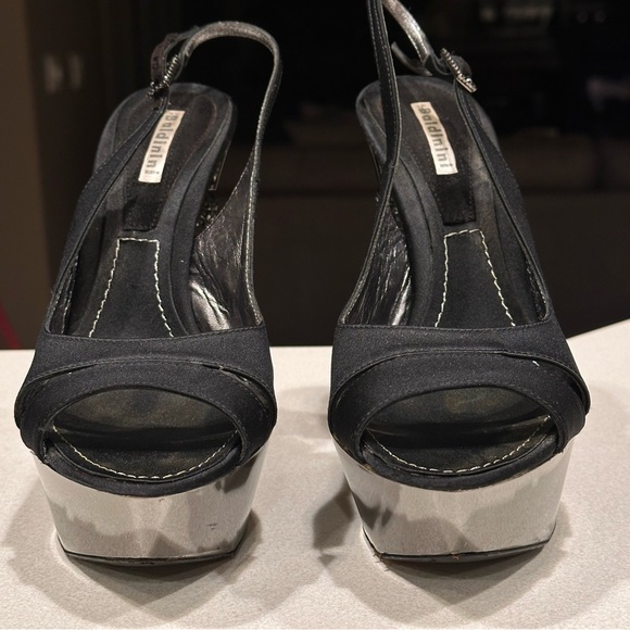 Vintage Baldinini Black and Chrome Crystal Embellished Statement Heels sz 37 - Picture 4 of 17